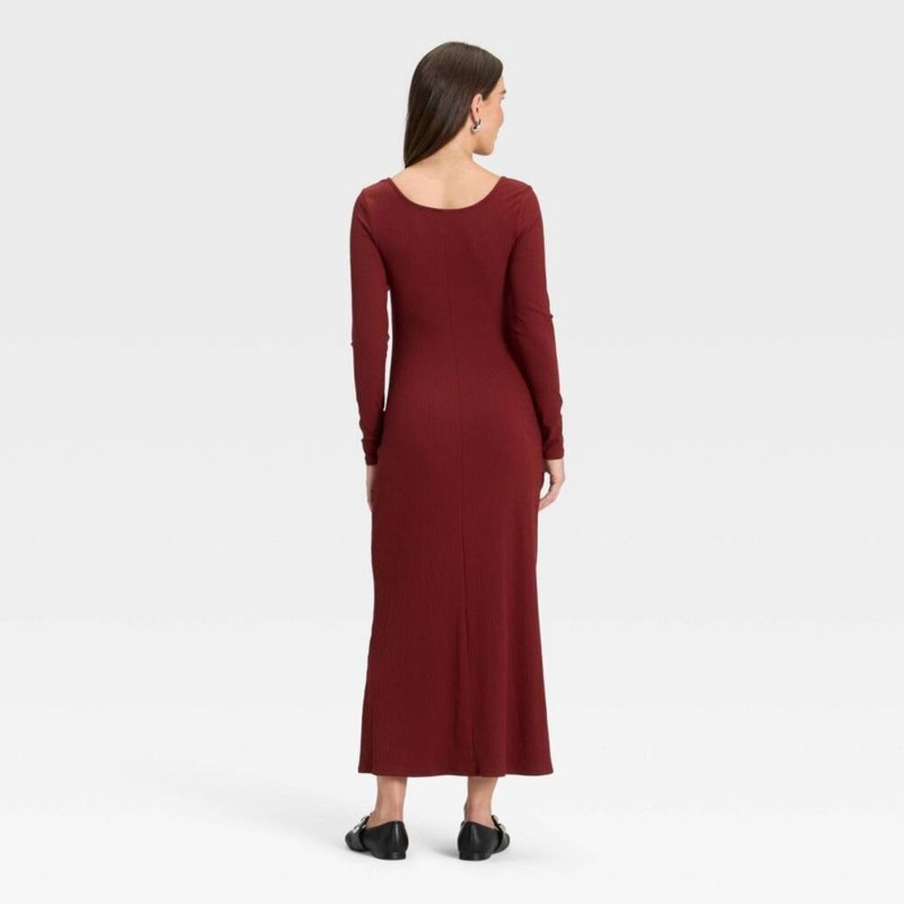 A New Day - Women's Long Sleeve Rib-Knit Maxi Dress - A New Da Maroon - Picture 2 of 3